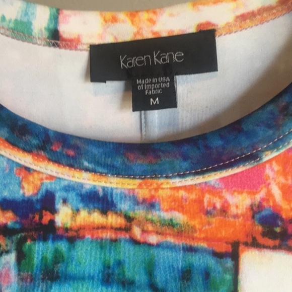 Vibrant, Multi-Color, Abstract Patchwork Karen Kane Short Sleeve Shirt - Picture 2 of 5